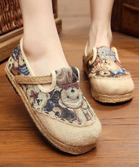 Green Little bear Cotton Linen Flat Shoes