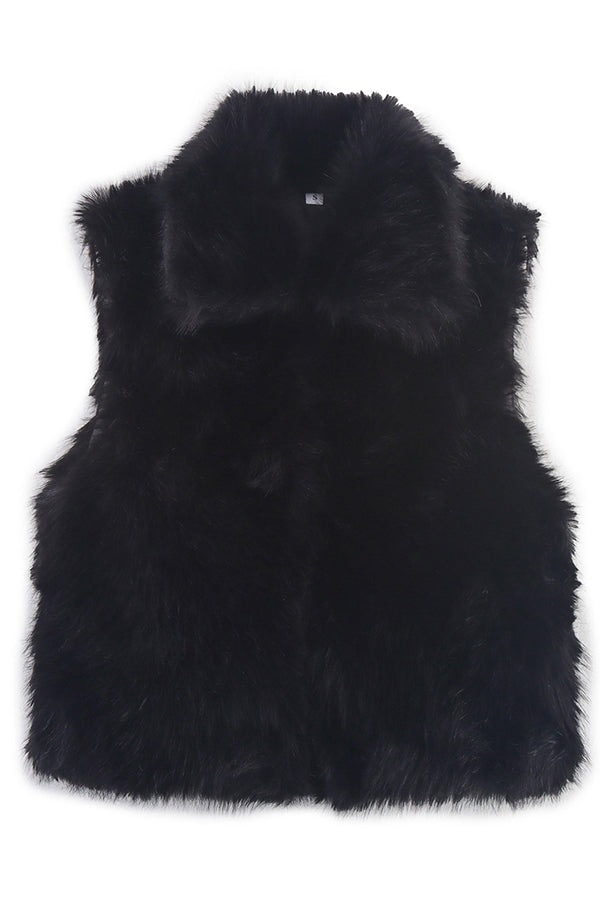 Collared Sleeveless Short Faux Fur Vest