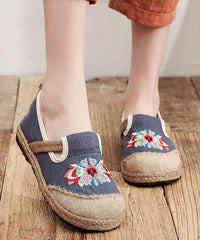 Grey Embroideried Flats Cotton Linen Fabric Boutique  Flat Feet Shoes