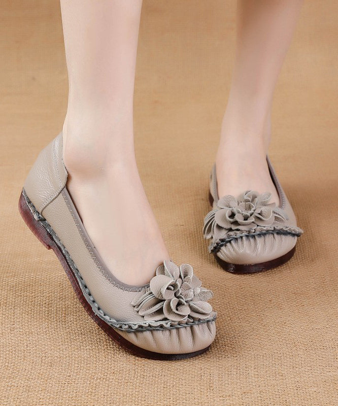 Black Cowhide Leather Soft Splicing Flat Shoes For Women