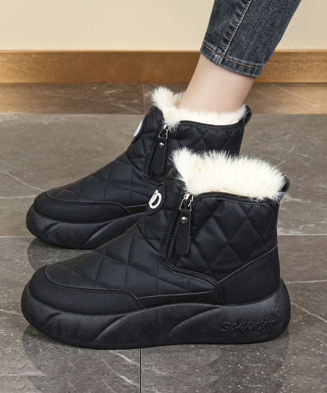 Casual Splicing Platform Boots Khaki Fuzzy Wool Lined