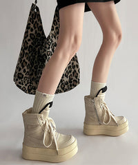 Black Lace Up Splicing Faux Leather Platform Boots