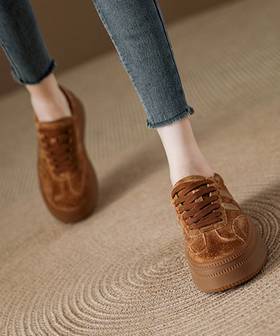 Red Suede Lace Up Splicing Platform Flats