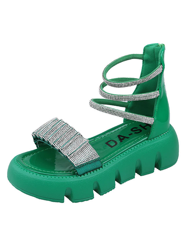 Splicing Zircon Platform Sandals Green Faux Leather