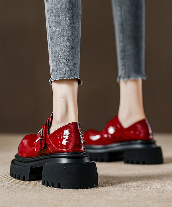 Fashion Red Loafer Shoes Platform Faux Leather