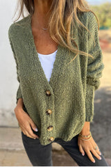 Solid Color V-neck Long-sleeved Knitted Cardigan