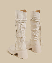 Boutique Wrinkled Splicing Chunky Boots Brown Faux Leather