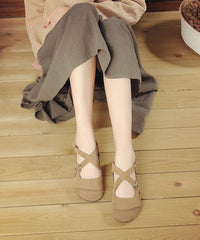 Splicing Brown Flat Feet Shoes Buckle Strap Flats