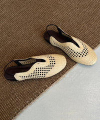 White Flat Sandals Sheepskin Boutique Splicing Hollow Out