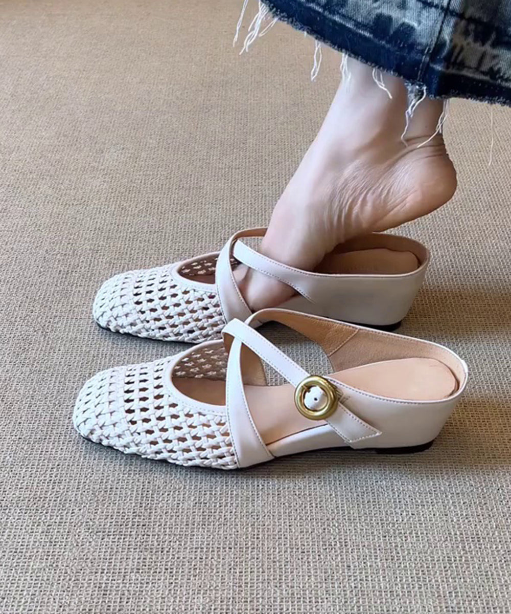 White Wedge Sheepskin Elegant Splicing Slide Sandals