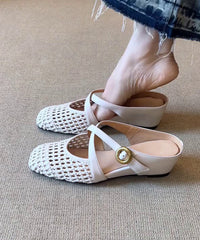 White Wedge Sheepskin Elegant Splicing Slide Sandals