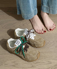 Khaki Lace Up Splicing Platform Sport Flat Shoes For Women