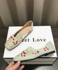 Embroidered Flat Shoes Apricot Cotton Fabric