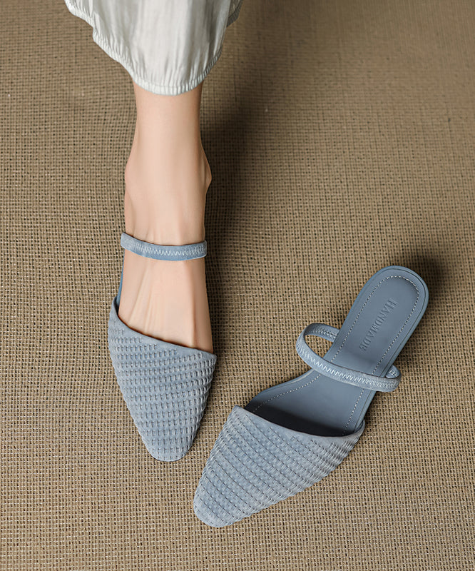 Splicing High Heel Blue Suede Slide Sandals