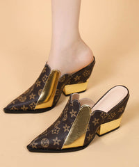 Colorblock Splicing Wedge Cowhide Leather Slide Sandals Pointed Toe