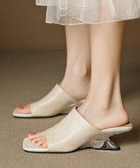 Wine Red Sheepskin Splicing Wedge Heels Slide Sandals