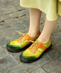 Ethnic Style Retro Colorblock Embossed Lace Up Single Shoe