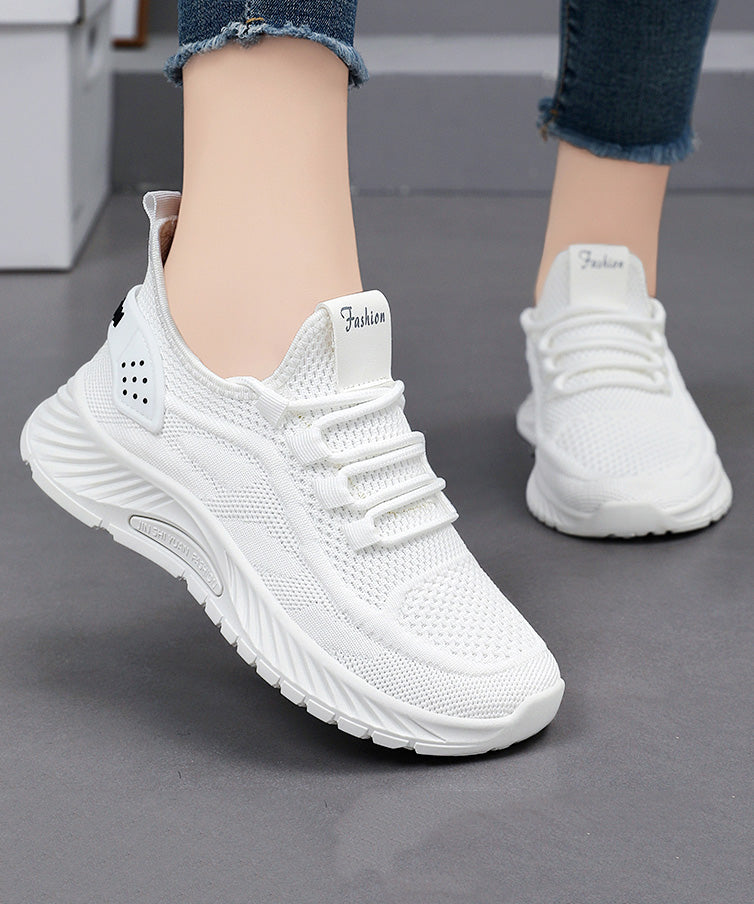 Pink Lace Up Splicing Breathable Mesh Flat Sport Shoes