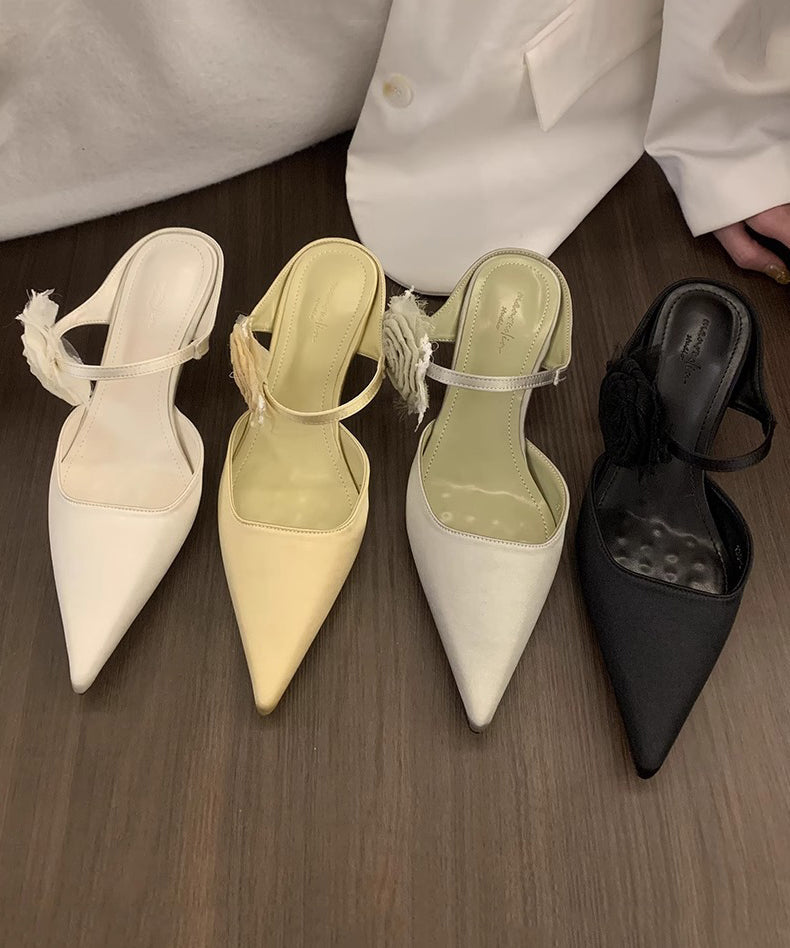 Black Floral Splicing Stiletto Slide Sandals Pointed Toe