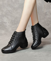 Black Ankle Boots Chunky Faux Leather Splicing Zippered