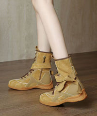 Stylish Brown Suede Lace Up Splicing Boots