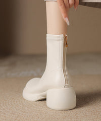 Simple Black Zippered Splicing Chunky Boots