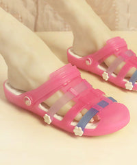Comfy Pink Hollow Out Flats Slide Sandals