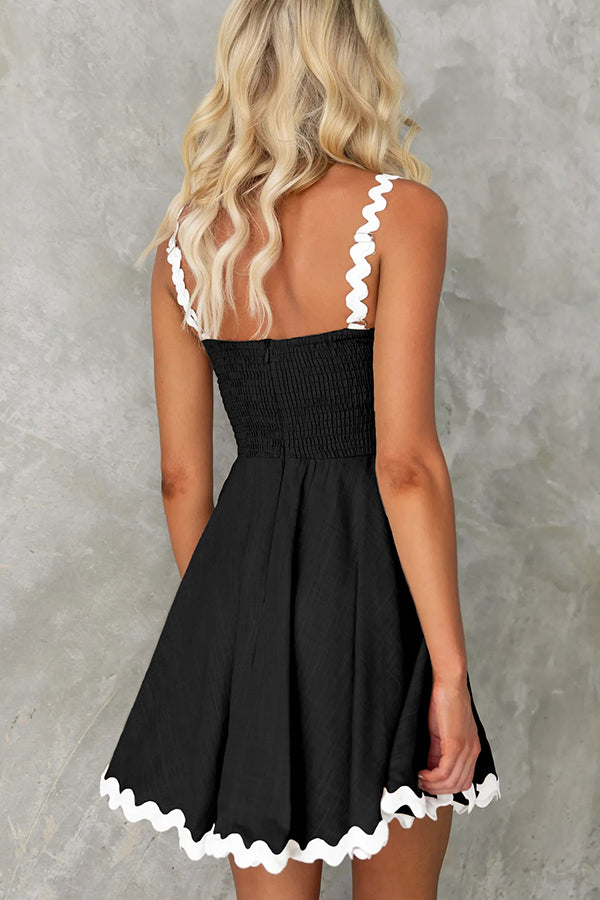 Aimie Solid Color Wavy Lace Suspender Mini Dress