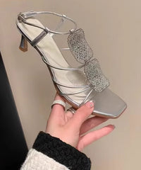 Gold Sandals High Heel Faux Leather Women Splicing Peep Toe