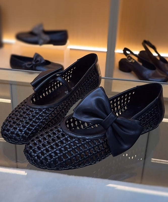 Stylish Black Bow Splicing Hollow Out Walking Sandals