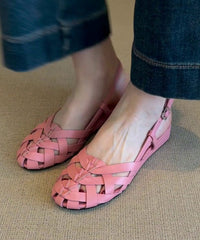 Pink Hollow Out Walking Sandals Faux Leather Soft Splicing