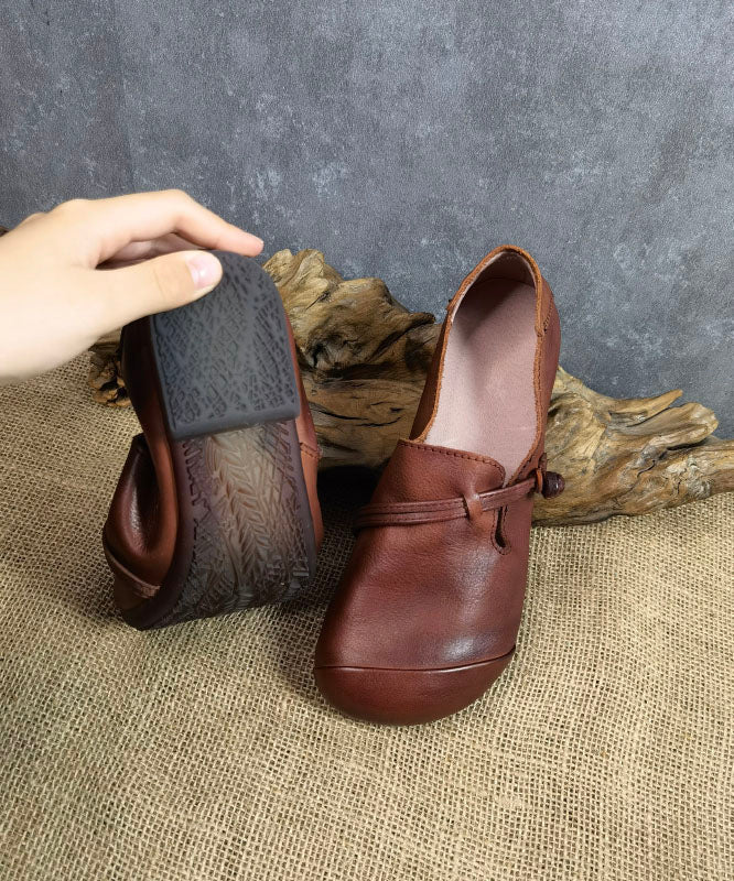 Brown Flat Feet Shoes Cowhide Leather Buckle Strap Flat Shoes