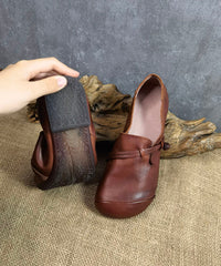 Brown Flat Feet Shoes Cowhide Leather Buckle Strap Flat Shoes
