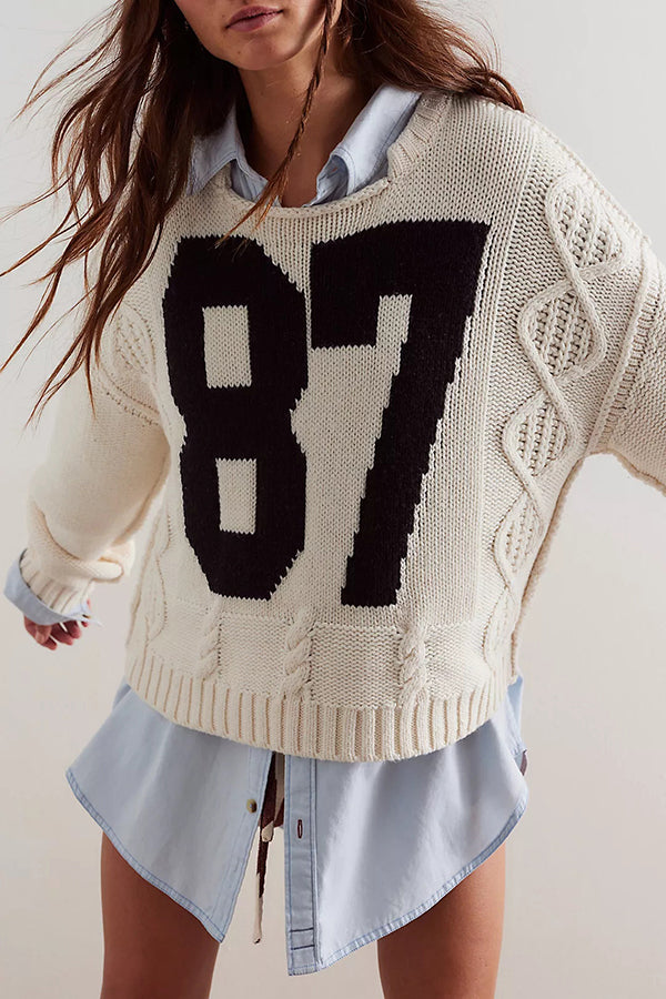 Digital Jacquard Loose Long-sleeved Knit Sweater