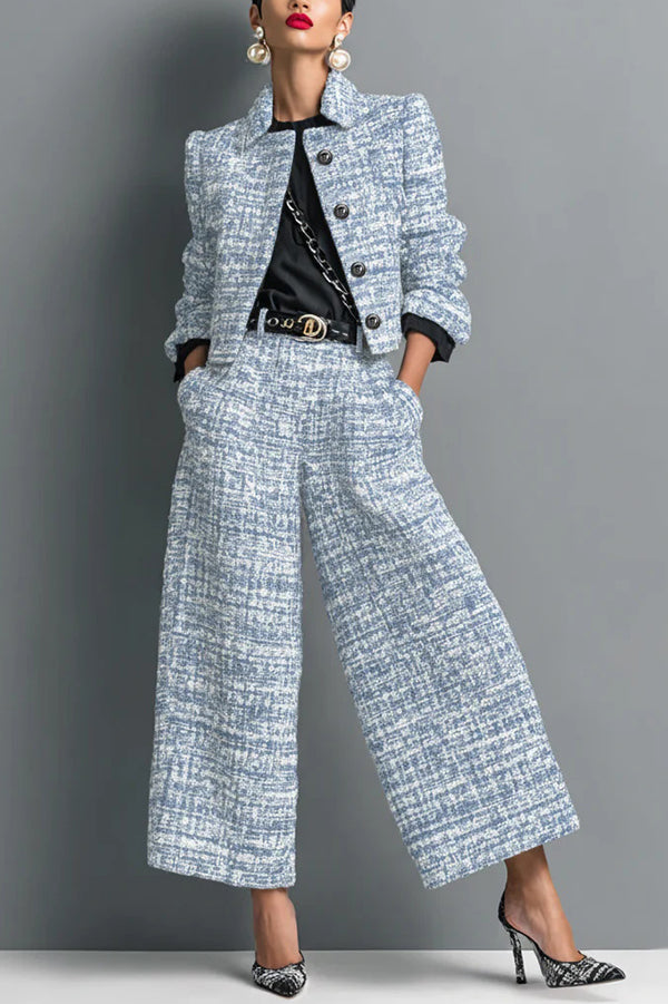 Long-sleeved Single-breasted Short Jacket and Casual Pocket Wide-leg Pants Sets