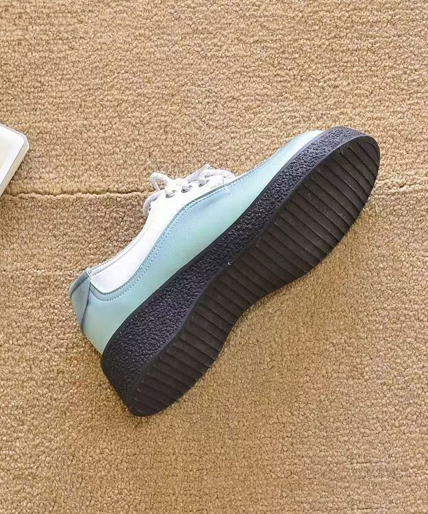 Splicing Platform Flat Shoes Black White Faux Leather Lace Up