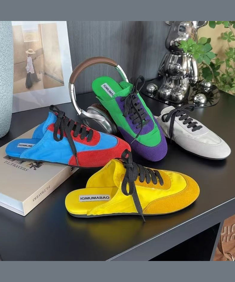 Lace Up Splicing Blue Suede Slide Sandals