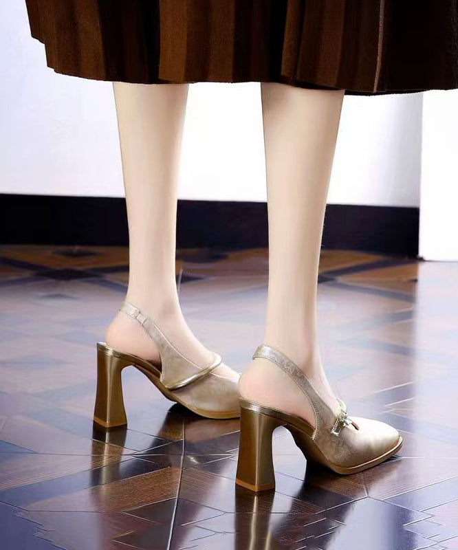 Retro Green Print Faux Leather Splicing Chunky Heel Sandals