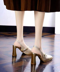 Retro Green Print Faux Leather Splicing Chunky Heel Sandals