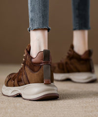 Brown Comfy Lace Up Splicing Platform Flats