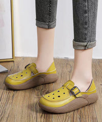 Green Cowhide Leather Hollow Out Flat Shoes