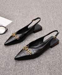 Sequined Splicing Sandals Black Cowhide Leather Pointed Toe