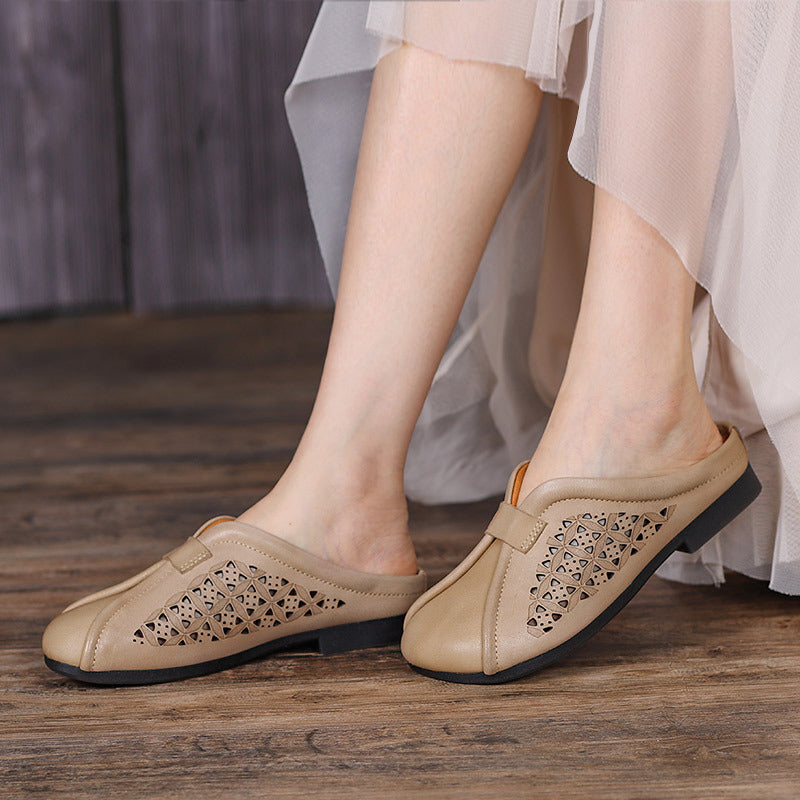 Hollow Leather Casual Slippers