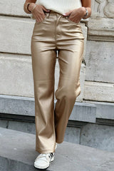 Metallic Fabric Pocket Casual Straight Wide-Leg Pants