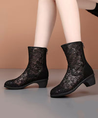 Stylish Splicing Chunky Boots Black Breathable Mesh