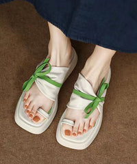 Green Bow Splicing Platform Slide Sandals Peep Toe