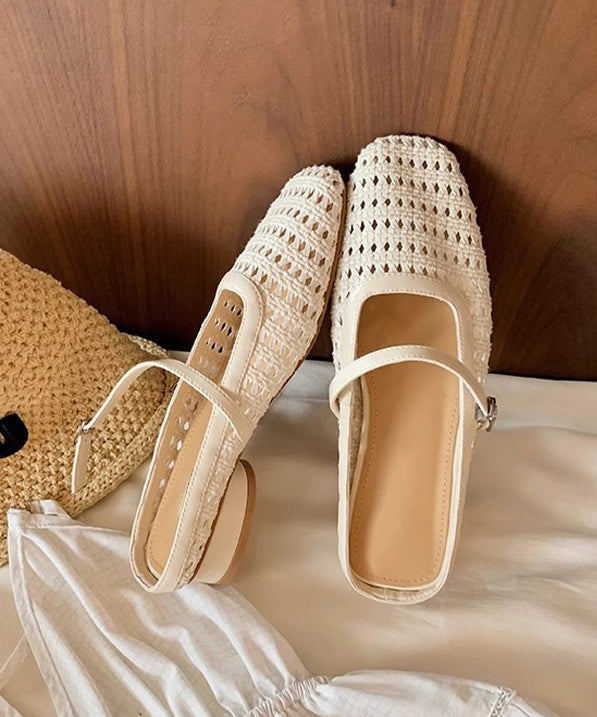 Splicing Chunky Yellow Faux Leather Hollow Out Slide Sandals