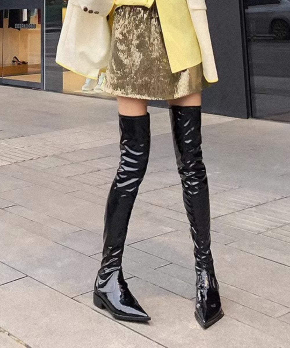 Original Design Black Pointed Toe Knee Boots