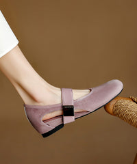 Brown Buckle Strap Splicing Suede Wedge Shoes