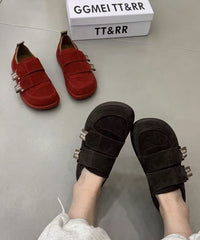 Red Flats Suede Splicing Velcro Strap For Women